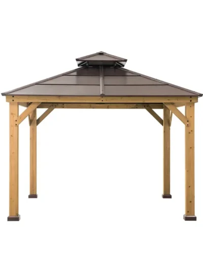 10 ft x 10 ft Cedar Gazebo with Dual-Tier Steel Hip Roof – Hardtop Outdoor Pavilion