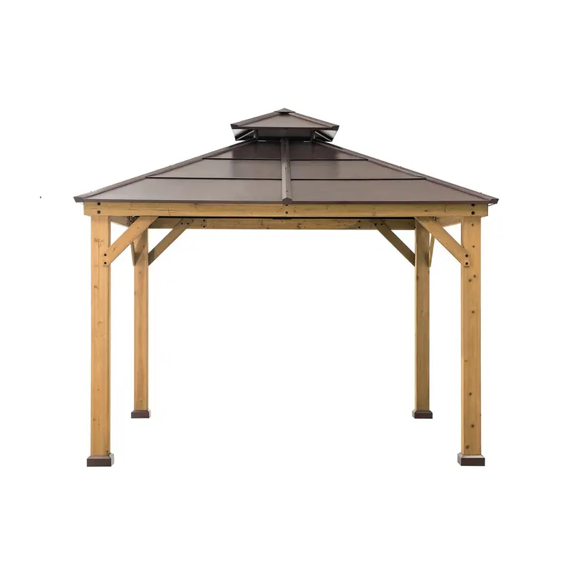 10 ft x 10 ft Cedar Gazebo with Dual-Tier Steel Hip Roof – Hardtop Outdoor Pavilion