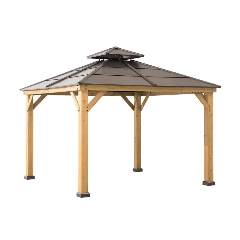 10 ft x 10 ft Cedar Gazebo with Dual-Tier Steel Hip Roof – Hardtop Outdoor Pavilion - Image 2
