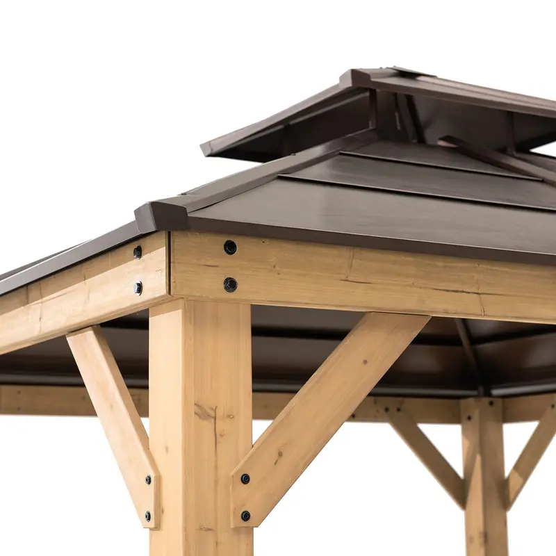 10 ft x 10 ft Cedar Gazebo with Dual-Tier Steel Hip Roof – Hardtop Outdoor Pavilion - Image 4