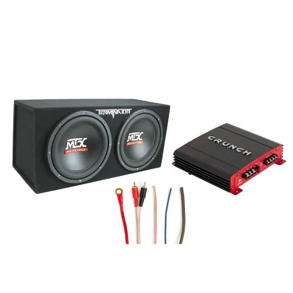 12-Inch Subwoofer Enclosure Kit – Includes 2-Channel Amplifier and Complete Wiring Bundle