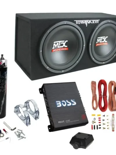1200W Dual Car Subwoofer System with 1100W Amplifier, Capacitor, and Wiring Kit