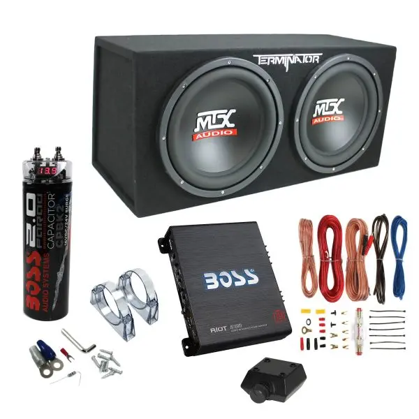 1200W Dual Car Subwoofer System with 1100W Amplifier, Capacitor, and Wiring Kit