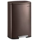 13-Gallon Stainless Steel Step-On Trash Can – Soft-Close Kitchen Bin with Removable Inner Bucket (Brown)