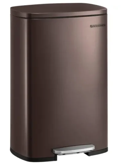 13-Gallon Stainless Steel Step-On Trash Can – Soft-Close Kitchen Bin with Removable Inner Bucket (Brown)
