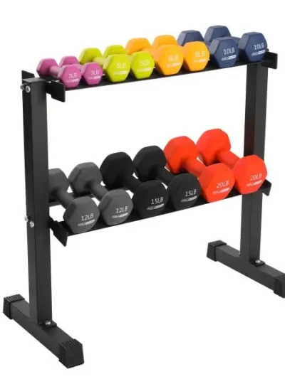 146-Pound Neoprene Dumbbell Set with Heavy-Duty Storage Rack