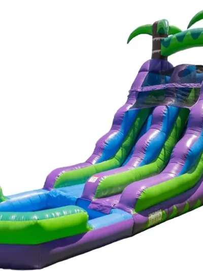 16-Foot Purple Tropical Inflatable Water Slide with Integrated Pool – Commercial-Grade, Lightweight, Wet/Dry Use for All Ages