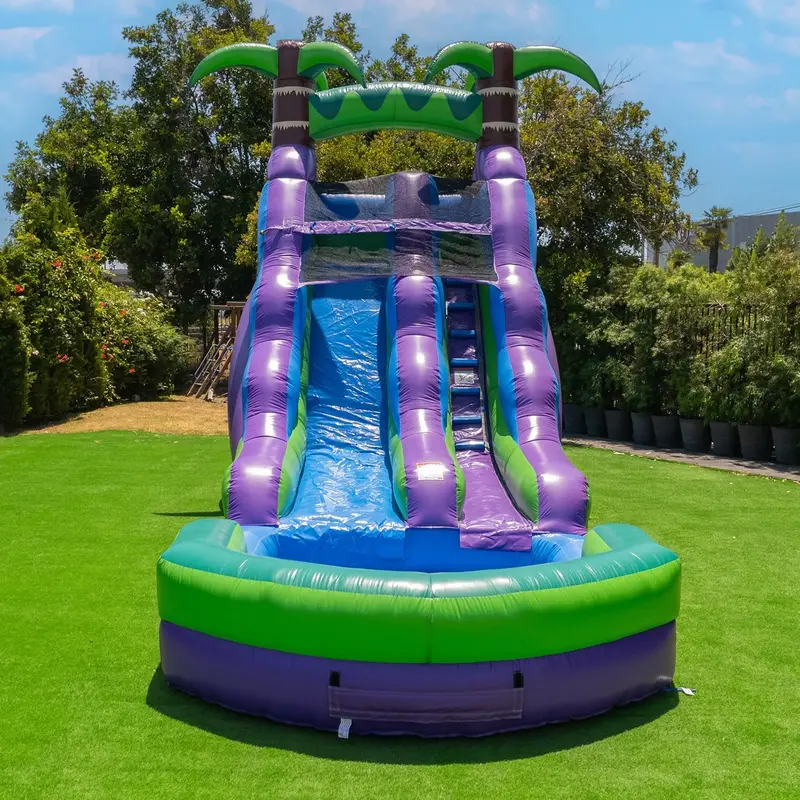 16-Foot Purple Tropical Inflatable Water Slide with Integrated Pool — Commercial-Grade, Wet/Dry Use, Summer Entertainment for All Ages - Image 2