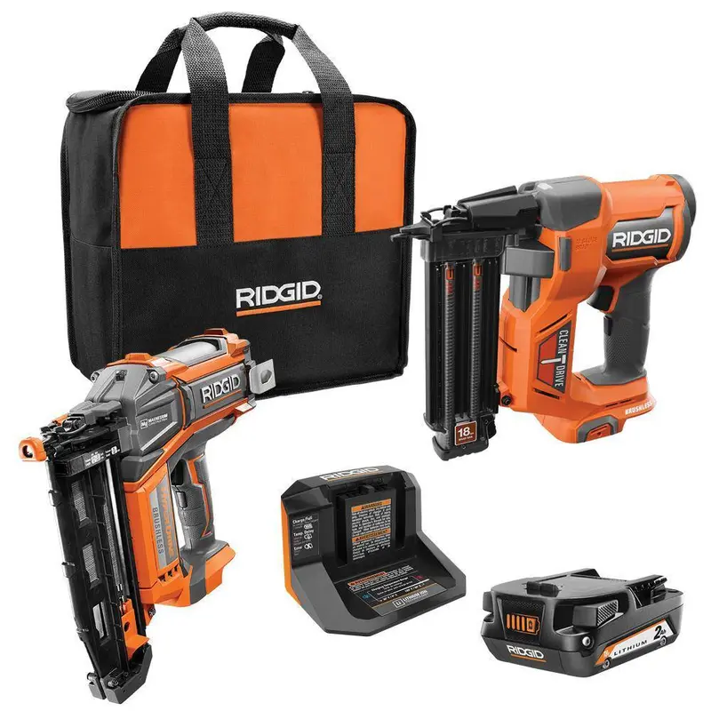18V Brushless Cordless Combo Nailer Kit – Includes Brad & Finish Nailers, Battery, and Charger