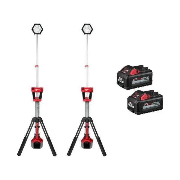 18V Cordless Rocket Dual-Tower LED Light System – Includes Two 6.0Ah High-Output Batteries