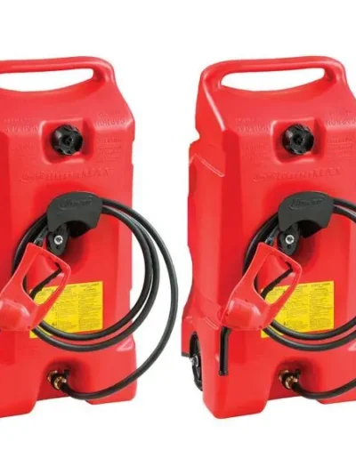 2-Pack Portable 14-Gallon Gas Fuel Tanks – Red, Integrated Pump System