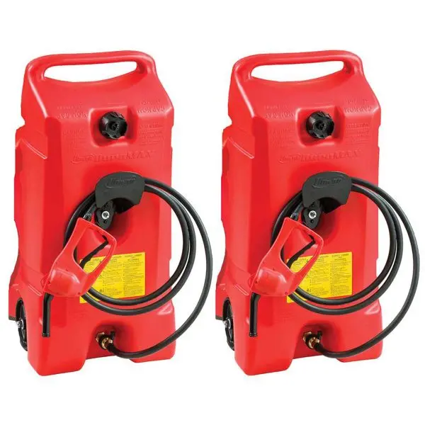 2-Pack Portable 14-Gallon Gas Fuel Tanks – Red, Integrated Pump System