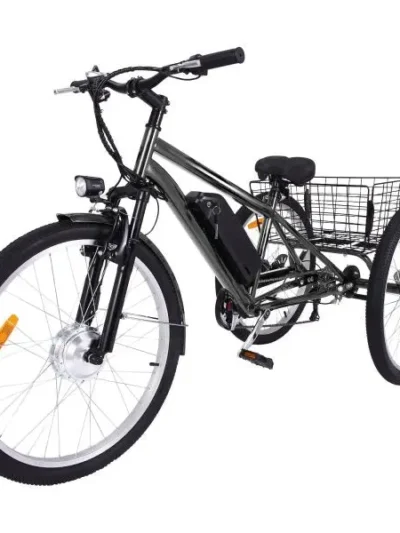26-Inch 3-Wheel Electric Adult Tricycle — Fat Tires, 7-Speed, 350W Motor, Removable 36V 10Ah Battery (Dark Gray)