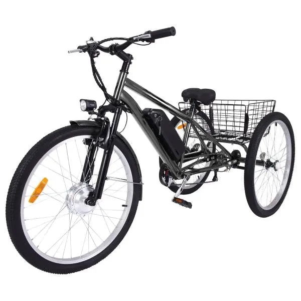 26-Inch 3-Wheel Electric Adult Tricycle — Fat Tires, 7-Speed, 350W Motor, Removable 36V 10Ah Battery (Dark Gray)