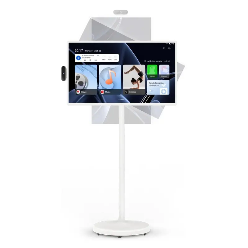 32-Inch Android 13 Portable Rolling TV — 1080P FHD Swivel Touchscreen with Built-in Battery and Voice Remote