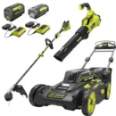 40V Brushless Cordless Lawn Mower, String Trimmer & Leaf Blower Combo – Includes 2 Batteries & 2 Chargers