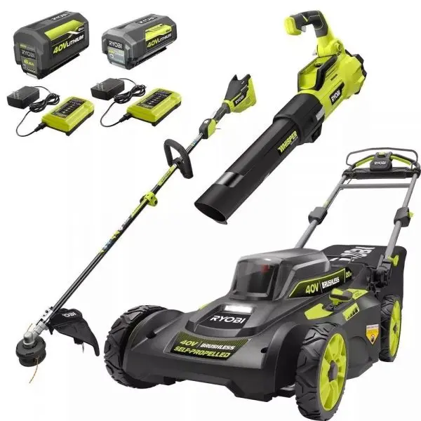 40V Brushless Cordless Lawn Mower, String Trimmer & Leaf Blower Combo – Includes 2 Batteries & 2 Chargers - Image 4