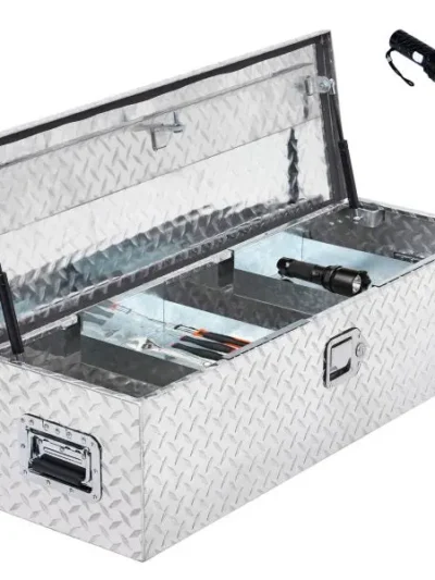 48-Inch Diamond-Plate Truck Bed Toolbox — Silver Finish with Interior Shelf
