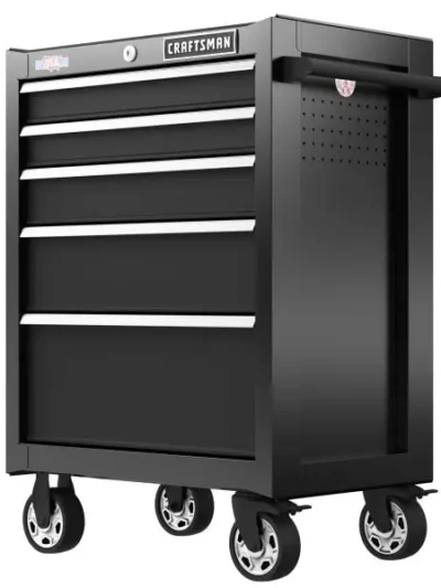 5-Drawer Black Rolling Tool Cabinet — 26.5-Inch Wide Mobile Workbench Storage