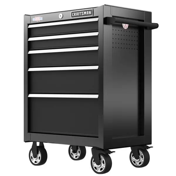 5-Drawer Black Rolling Tool Cabinet — 26.5-Inch Wide Mobile Workbench Storage