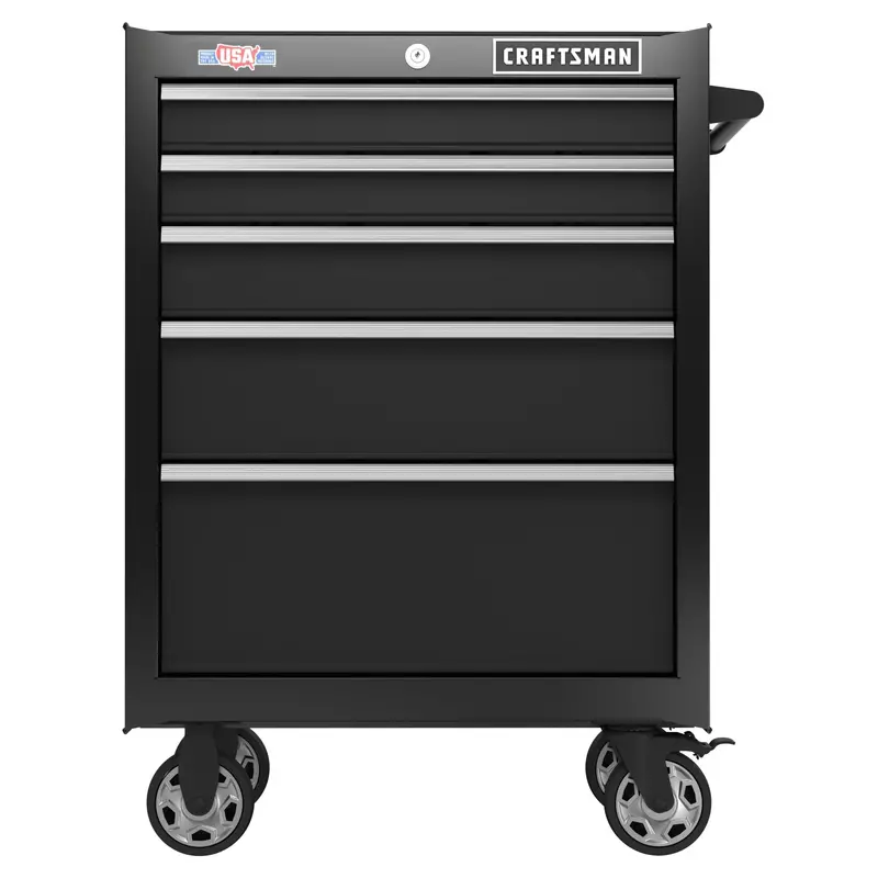 5-Drawer Black Rolling Tool Cabinet — 26.5-Inch Wide Mobile Workbench Storage - Image 2