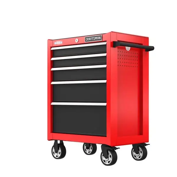 5-Drawer Red Rolling Tool Cabinet — 26-Inch Wide Durable Mobile Storage for Mechanics