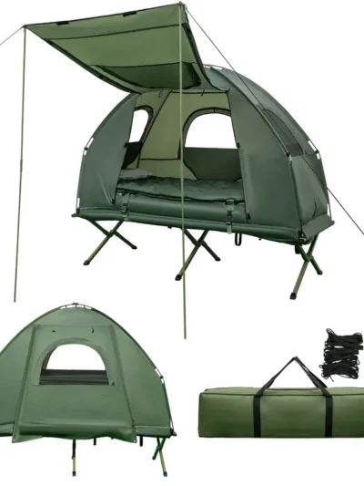 5-in-1 Camping Cot System – Folding Bed with Air Mattress, Pillow, and Sleeping Bag