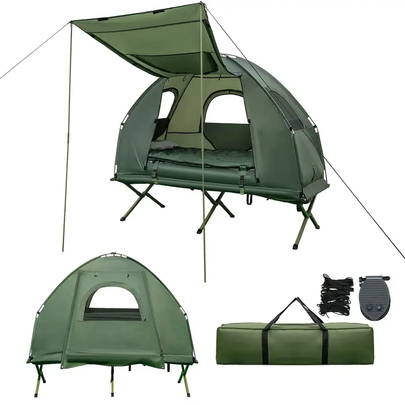 5-in-1 Camping Cot System – Folding Bed with Air Mattress, Pillow, and Sleeping Bag