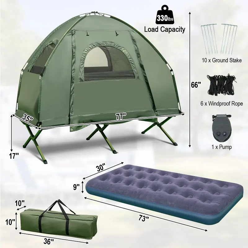 5-in-1 Camping Cot System – Folding Bed with Air Mattress, Pillow, and Sleeping Bag - Image 2