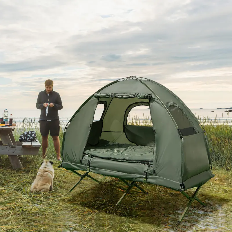 5-in-1 Camping Cot System – Folding Bed with Air Mattress, Pillow, and Sleeping Bag - Image 3