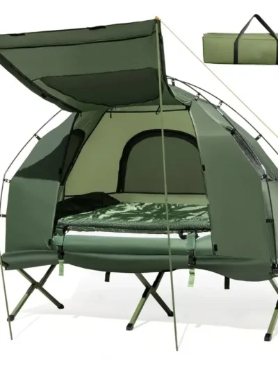 5-in-1 Elevated Camping Cot System: Air Mattress, Pillow, Sleeping Bag & Waterproof Tent Shelter