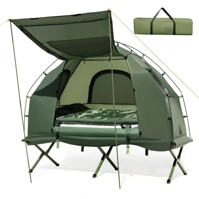 5-in-1 Elevated Camping Cot System: Air Mattress, Pillow, Sleeping Bag & Waterproof Tent Shelter