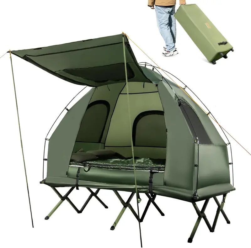 5-in-1 Elevated Camping Cot System: Air Mattress, Pillow, Sleeping Bag & Waterproof Tent Shelter - Image 3