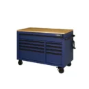 52-Inch Heavy-Duty Mobile Workbench – 9-Drawer Design with Adjustable Solid Wood Top (Matte Blue)