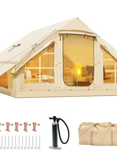 6-Person Inflatable Camping Tent – 10′ x 7′, 4-Season Waterproof Glamping Tent with Mesh Windows & Doors