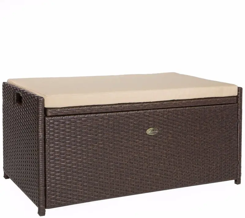 60-Gallon Rattan-Style Outdoor Storage Bench – Waterproof Deck Box with Cushioned Seat