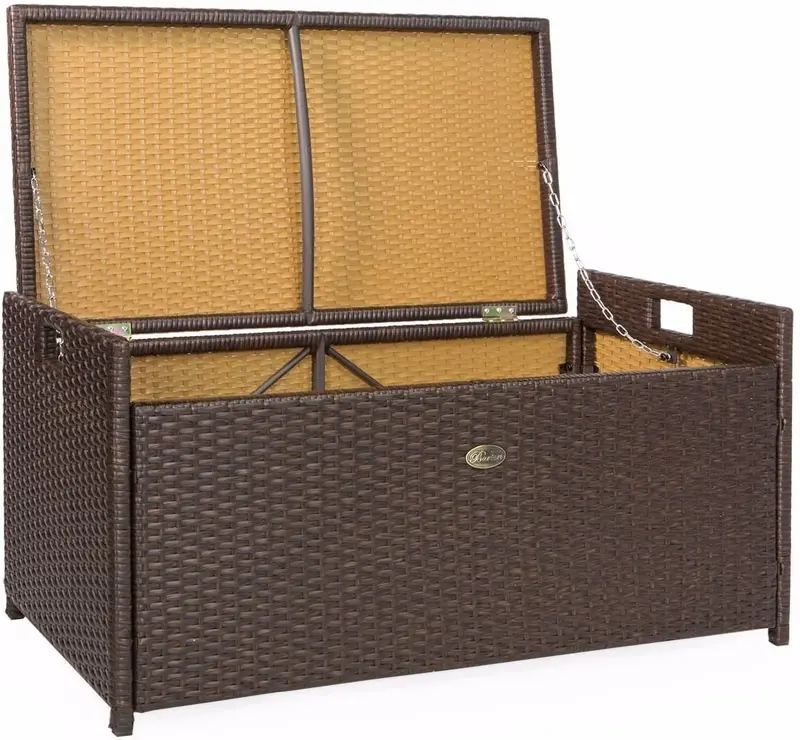 60-Gallon Rattan-Style Outdoor Storage Bench – Waterproof Deck Box with Cushioned Seat - Image 2