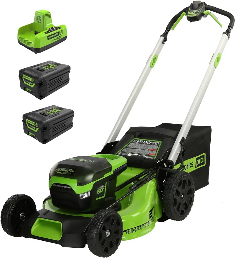 60V Self-Propelled Cordless Lawn Mower – 21-Inch Deck with Dual 4.0Ah Batteries & Rapid Charger