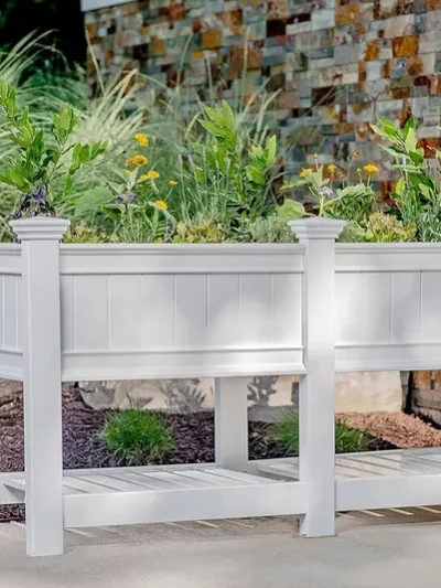 68.5-Inch Vinyl Raised Planter Box – Expandable Design with Optional Extension Kit