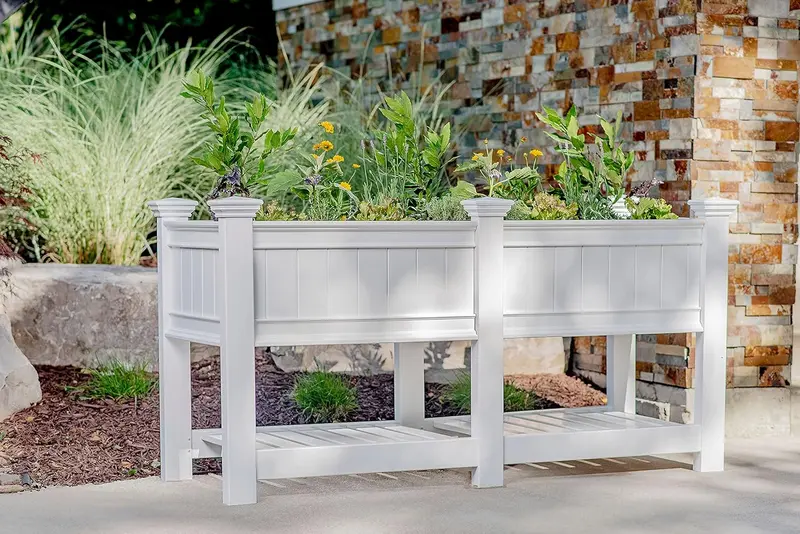 68.5-Inch Vinyl Raised Planter Box – Expandable Design with Optional Extension Kit