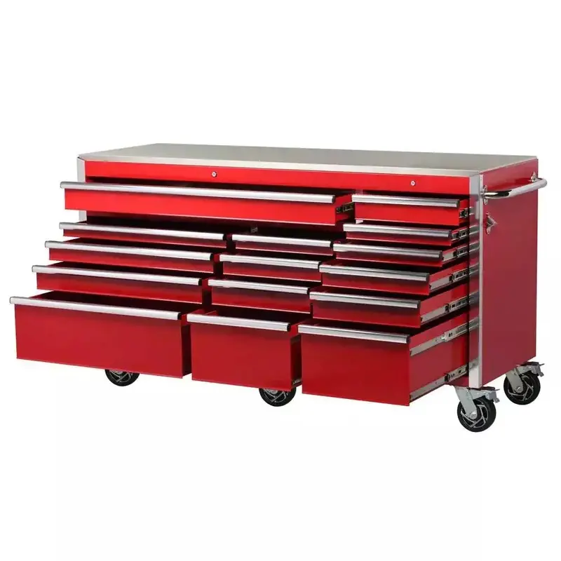 72-Inch Wide Mobile Tool Chest – 15-Drawer Stainless Steel Workbench with Dual Locking Mechanism (Red) - Image 2