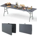 8-Foot HDPE Plastic Folding Table – 350 lb Load Capacity, Weather-Resistant Surface & Integrated Carry Handle