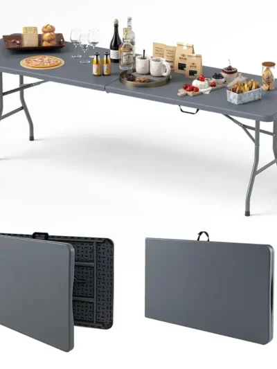 8-Foot HDPE Plastic Folding Table – 350 lb Load Capacity, Weather-Resistant Surface & Integrated Carry Handle