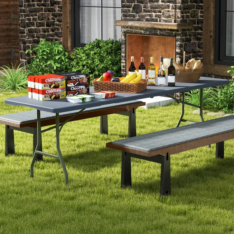 8-Foot HDPE Plastic Folding Table – 350 lb Load Capacity, Weather-Resistant Surface & Integrated Carry Handle - Image 2