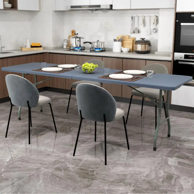 8-Foot HDPE Plastic Folding Table – 350 lb Load Capacity, Weather-Resistant Surface & Integrated Carry Handle - Image 5