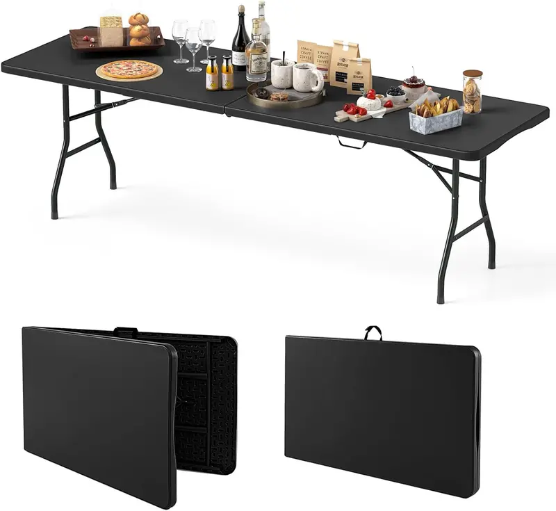 8-Foot HDPE Plastic Folding Table – 350 lb Load Capacity, Weather-Resistant Surface & Integrated Carry Handle - Image 4