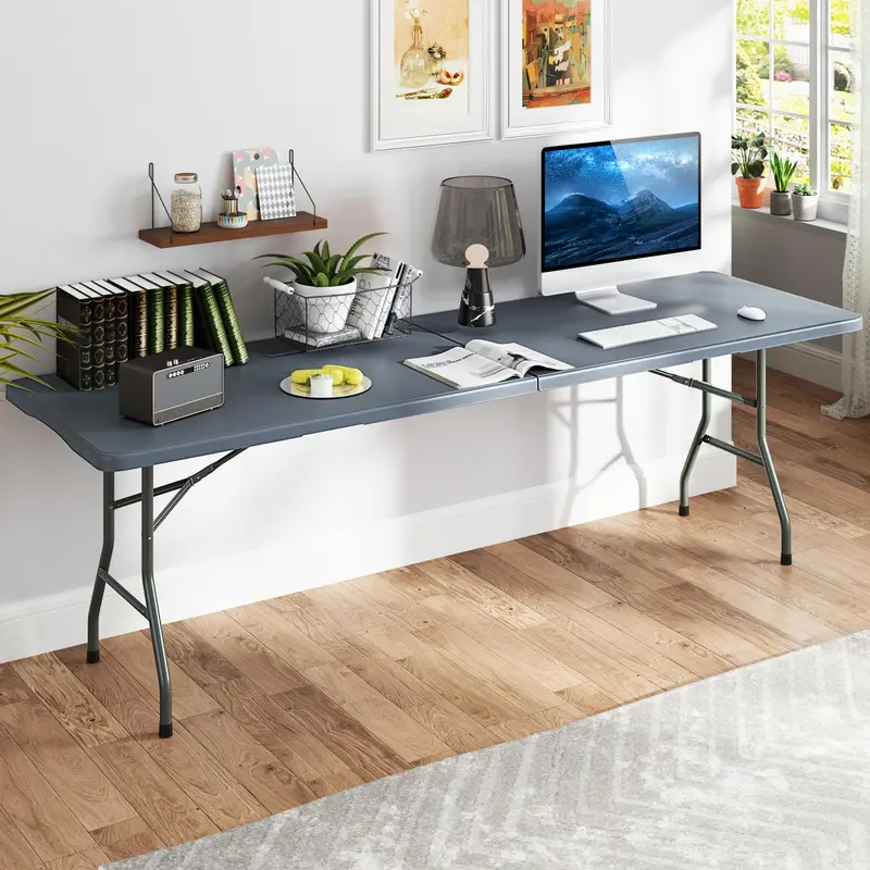 8-Foot HDPE Plastic Folding Table – 350 lb Load Capacity, Weather-Resistant Surface & Integrated Carry Handle - Image 6