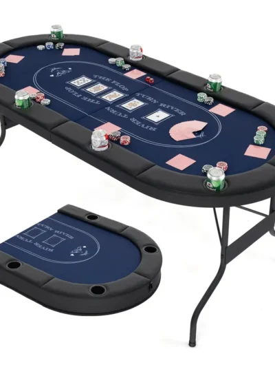 8-Player Foldable Poker Table with Reinforced Metal Cup Holders and Smooth-Fold Design