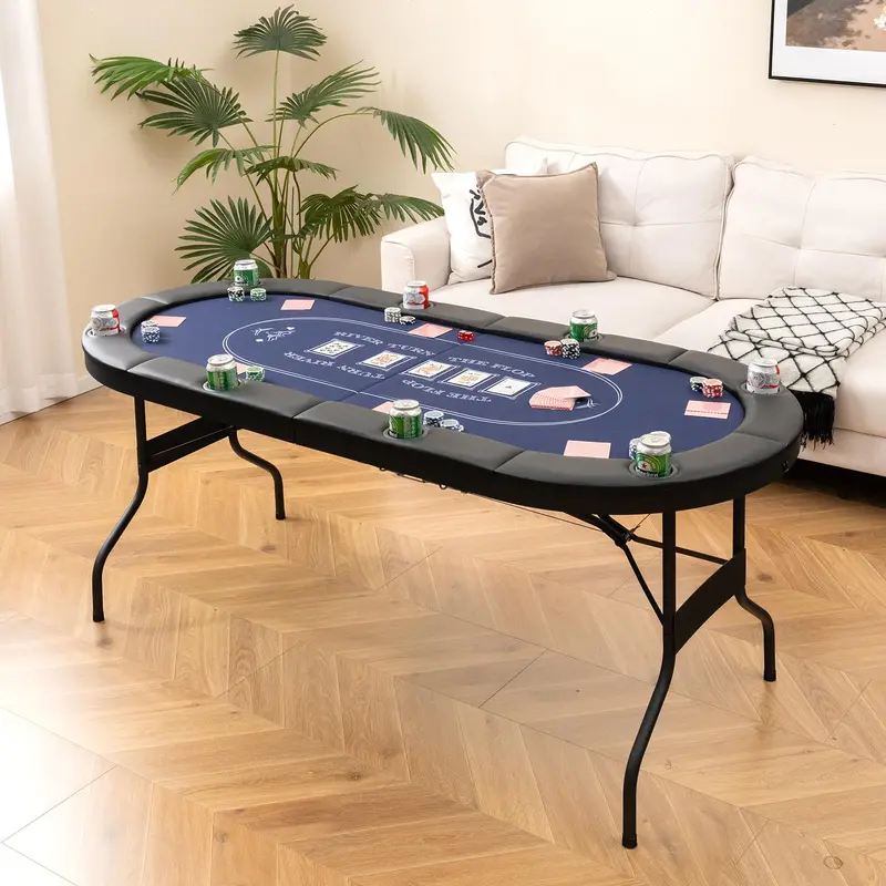 8-Player Foldable Poker Table with Reinforced Metal Cup Holders and Smooth-Fold Design - Image 2