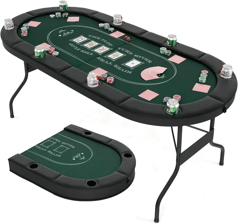8-Player Foldable Poker Table with Reinforced Metal Cup Holders and Smooth-Fold Design - Image 4